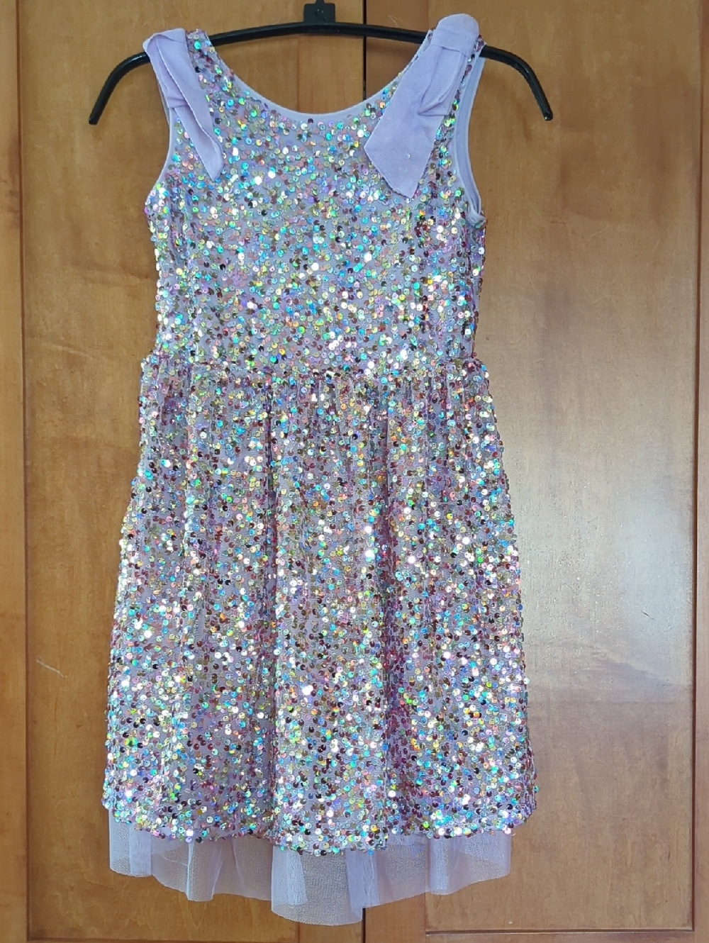 New Cat & Jack Lilac Sequin Dress with Shoulder Bows 8